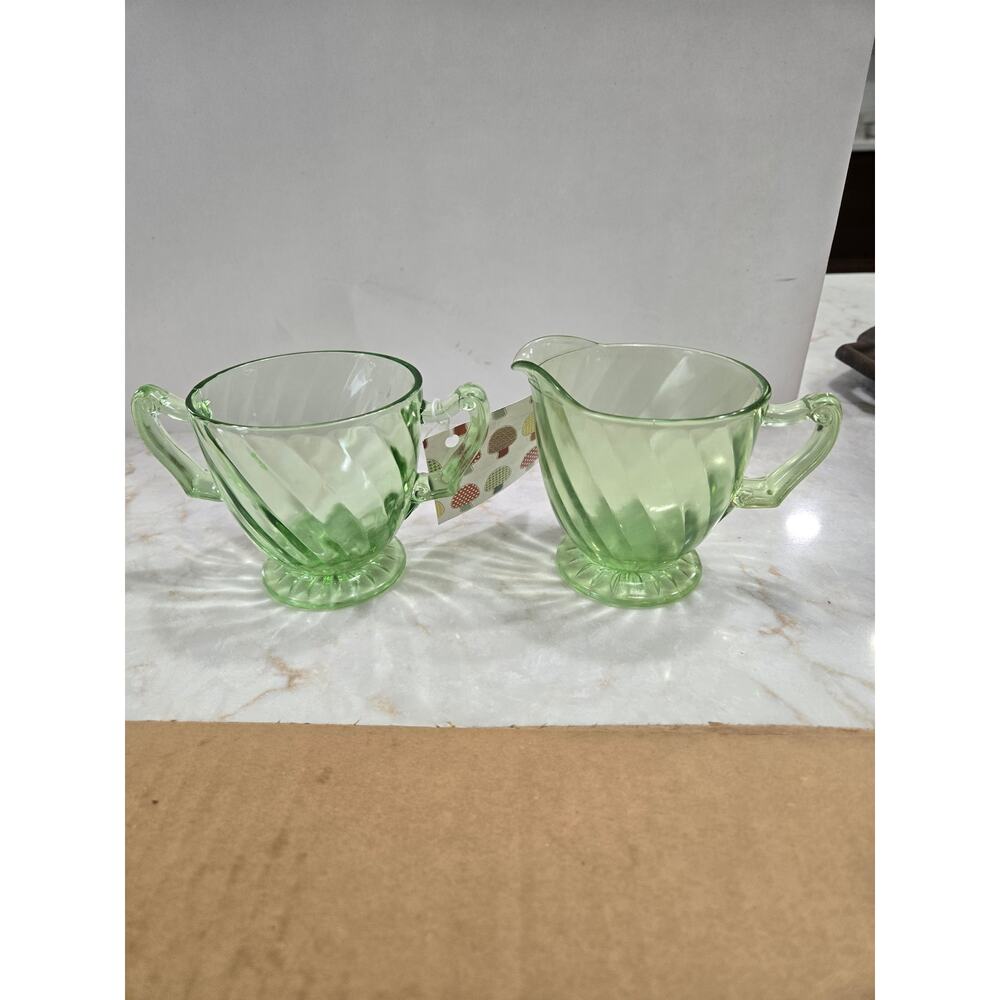 Anchor Hocking Uranium Glass Sugar and Creamer Spiral Swirl Pattern Replacement